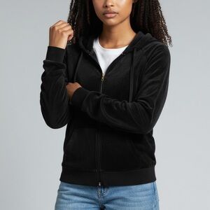 Juicy Couture 2000s Y2K Velour Zip Up Hoodie Jacket Black Size M